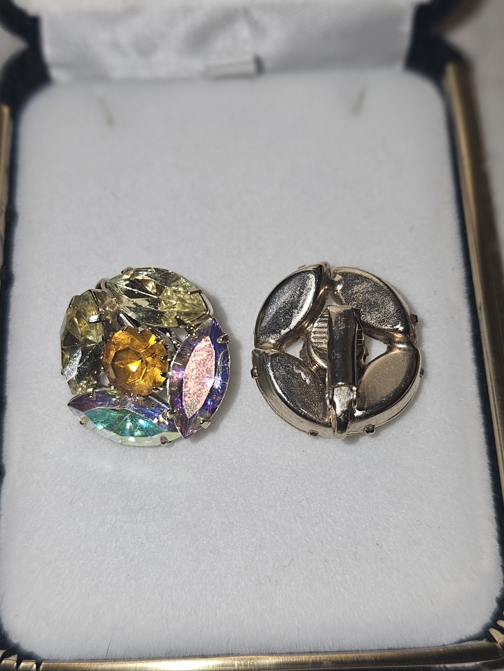 Crystal Floral Cluster Earrings in Yellow and Iridescent - Picture 2 of 3